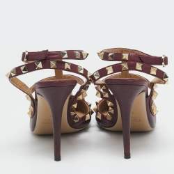 Pre Owned Valentino Burgundy Leather Rockstud Strappy Pointed Toe Pumps Size 38