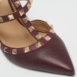 Pre Owned Valentino Burgundy Leather Rockstud Strappy Pointed Toe Pumps Size 38