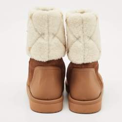 مملوكة مسبقًا Valentino Brown/Cream Suede and Wool Roman Stud Winter Boots Size 40