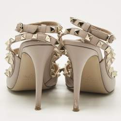 Pre Owned Valentino Beige Leather Rockstud Ankle Strap Pumps Size 38