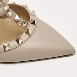 Pre Owned Valentino Beige Leather Rockstud Ankle Strap Pumps Size 38