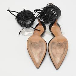 Valentino Black Leather and PVC C-Rockee Fringe Ankle Wrap Pumps Size 37.5