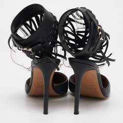 Valentino Black Leather and PVC C-Rockee Fringe Ankle Wrap Pumps Size 37.5