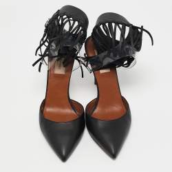 Valentino Black Leather and PVC C-Rockee Fringe Ankle Wrap Pumps Size 37.5