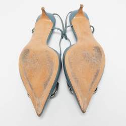 Pre Owned Valentino Blue Leather VLogo Slingback Pumps Size 41