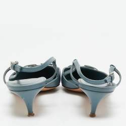 Pre Owned Valentino Blue Leather VLogo Slingback Pumps Size 41