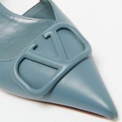Pre Owned Valentino Blue Leather VLogo Slingback Pumps Size 41