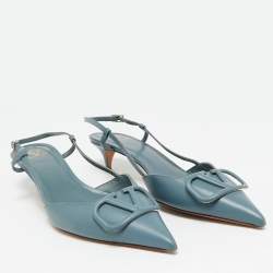 Pre Owned Valentino Blue Leather VLogo Slingback Pumps Size 41