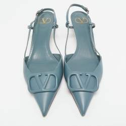 Pre Owned Valentino Blue Leather VLogo Slingback Pumps Size 41