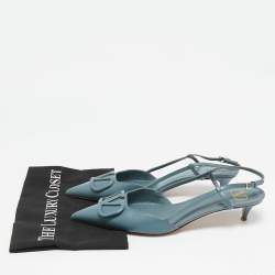 Pre Owned Valentino Blue Leather VLogo Slingback Pumps Size 41