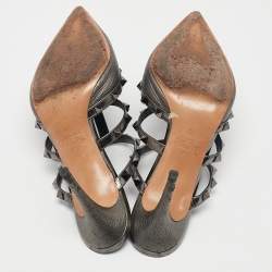 Valentino Metallic Grey Leather Rockstud Mules Size 39