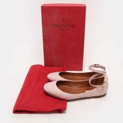 Valentino Beige Leather Ankle Strap Ballet Flats Size 36