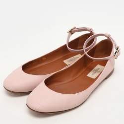 Valentino Beige Leather Ankle Strap Ballet Flats Size 36