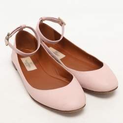 Valentino Beige Leather Ankle Strap Ballet Flats Size 36