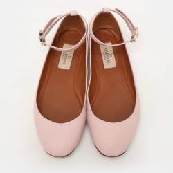 Valentino Beige Leather Ankle Strap Ballet Flats Size 36