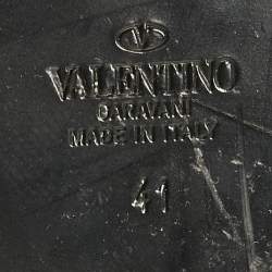 Pre Owned Valentino Black Leather VLogo Flat Slides Size 41