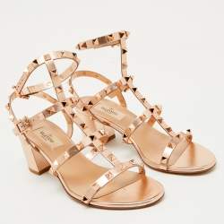 Pre Owned Valentino Metallic Leather Rockstud Ankle Strap Sandals Size 38