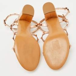 Pre Owned Valentino Metallic Leather Rockstud Ankle Strap Sandals Size 38