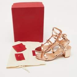 Pre Owned Valentino Metallic Leather Rockstud Ankle Strap Sandals Size 38