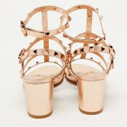 Pre Owned Valentino Metallic Leather Rockstud Ankle Strap Sandals Size 38