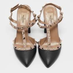 Pre Owned Valentino Black/Dusty Pink Leather Rockstud Caged Pumps Size 38