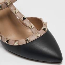 Pre Owned Valentino Black/Dusty Pink Leather Rockstud Caged Pumps Size 38