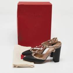 Pre Owned Valentino Black/Dusty Pink Leather Rockstud Caged Pumps Size 38