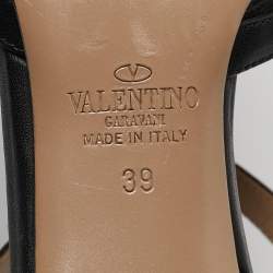 Pre Owned Valentino Black Leather Rockstud Caged Pumps Size 39