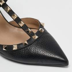 Pre Owned Valentino Black Leather Rockstud Caged Pumps Size 39