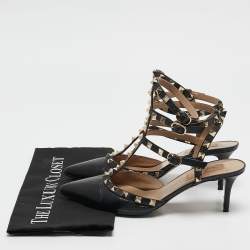 Pre Owned Valentino Black Leather Rockstud Caged Pumps Size 39