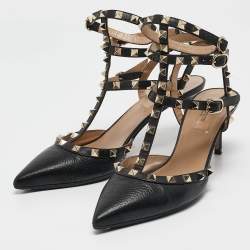 Pre Owned Valentino Black Leather Rockstud Caged Pumps Size 39