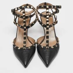 Pre Owned Valentino Black Leather Rockstud Caged Pumps Size 39