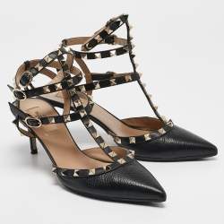 Pre Owned Valentino Black Leather Rockstud Caged Pumps Size 39