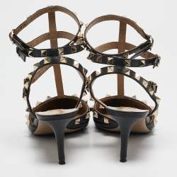 Pre Owned Valentino Black Leather Rockstud Caged Pumps Size 39