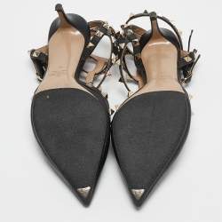 Pre Owned Valentino Black Leather Rockstud Caged Pumps Size 39