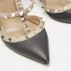 Valentino Black/Dusty Pink Leather Rockstud Caged Pumps Size 36