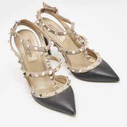 Valentino Black/Dusty Pink Leather Rockstud Caged Pumps Size 36