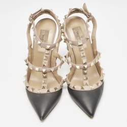 Valentino Black/Dusty Pink Leather Rockstud Caged Pumps Size 36