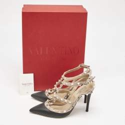 Valentino Black/Dusty Pink Leather Rockstud Caged Pumps Size 36