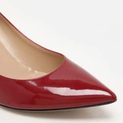 Pre Owned Valentino Burgundy Patent Leather And Suede Slingback Bow Pointed Toe Pump Size 39.5