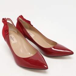 Pre Owned Valentino Burgundy Patent Leather And Suede Slingback Bow Pointed Toe Pump Size 39.5