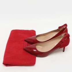 Pre Owned Valentino Burgundy Patent Leather And Suede Slingback Bow Pointed Toe Pump Size 39.5