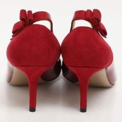 Pre Owned Valentino Burgundy Patent Leather And Suede Slingback Bow Pointed Toe Pump Size 39.5