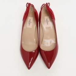 Pre Owned Valentino Burgundy Patent Leather And Suede Slingback Bow Pointed Toe Pump Size 39.5