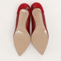 Pre Owned Valentino Burgundy Patent Leather And Suede Slingback Bow Pointed Toe Pump Size 39.5