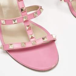 Pre Owned Valentino Pink Leather Rockstud Slide Sandals Size 40