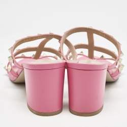 Pre Owned Valentino Pink Leather Rockstud Slide Sandals Size 40
