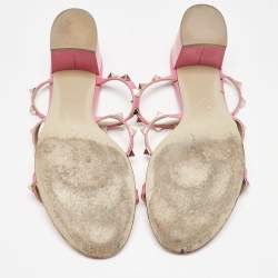 Pre Owned Valentino Pink Leather Rockstud Slide Sandals Size 40