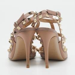 Pre Owned Valentino Beige Leather Rockstud Cage Pumps Size 36.5