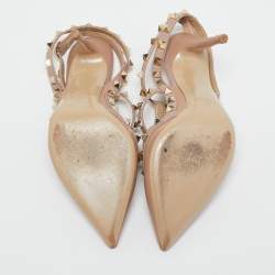 Pre Owned Valentino Beige Leather Rockstud Cage Pumps Size 36.5